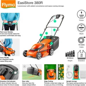 Flymo 967987501 Easistore 380R Lawn Mower, 1600W, 38cm