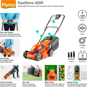 Flymo 967987301 Easistore 300R Lawn Mower, 1200W, 30cm