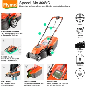 Flymo 967663301 Speedi Mo 360VC Lawn Mower, 1500W, 36cm