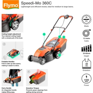 Flymo 967663401 Speedi Mo 360C Lawn Mower, 1500W, 36cm
