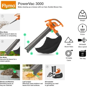 Flymo 967658101 Powervac 3000 Blower, 3000W